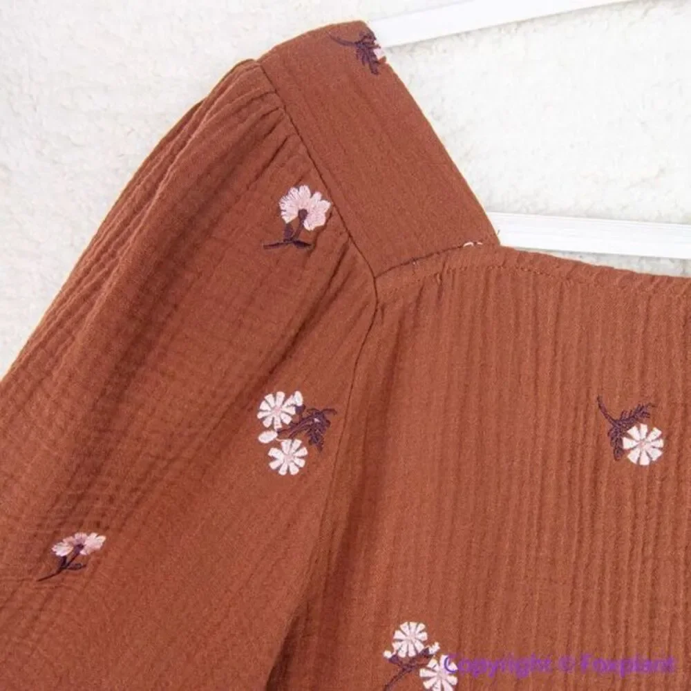 NEW Madewell plus Amie Floral Embroidered Lightspun Millbrook Peplum‎ Top, 2X
